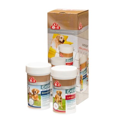 Набір вітамінів для собак 8in1: Calcium, Brewer`s Yeast, планер, Вітаміни та добавки, всі стадії життя, Для збагачення вітамінами, 428грн