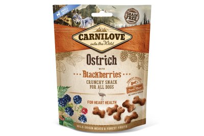 Ласощі для собак Carnilove Dog Crunchy Snack з м'ясом страуса і ожиною 200 г, 200 г, Ласощі, Дорослі, Для заохочення, Страус, Холістік, 169грн