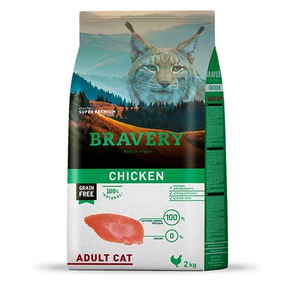 Bravery Cat Adult Chicken Сухий корм з куркою для дорослих котів та кішок, 600 г, Корм сухий, Дорослі, Основний корм, Курка, Супер преміум, 241грн