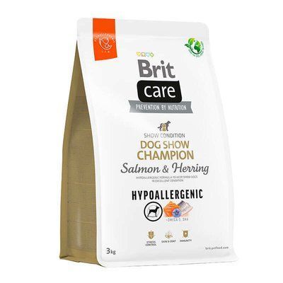 Сухий корм для виставкових собак Brit Care Hypoallergenic Dog Show Champion, 3 кг, Корм сухий, Дорослі, Для виставкових собак, Лосось, Супер преміум, 299грн