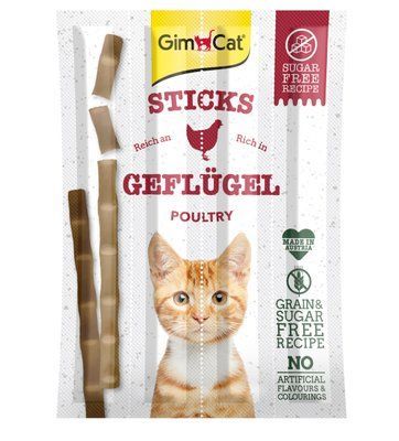 Ласощі для котів GimCat Sticks 4 шт. (домашня птиця), 4 шт, Ласощі, Дорослі, Для заохочення, Домашня птиця, Супер преміум, 25грн