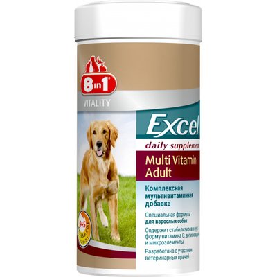 Мультивітамінний комплекс для дорослих собак 8in1 Excel Multi Vitamin Adult, 70 табл, Вітаміни та добавки, Дорослі, При оздоровленні, 413грн