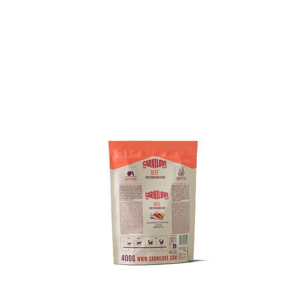 Корм сухий Carnilove True Fresh Beef Sterilised для стерилізованих котів яловичина, 400 г, Корм сухий, Дорослі, Для стерилізованих, Яловичина, Холістік, 96грн
