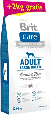 Сухой корм для собак крупных пород Brit Care Adult Large Breed Lamb & Rice с ягненком и рисом, 12+2 кг, 14 кг, Корм сухой, Взрослые, Основной корм, Ягненок, Супер премиум, 558грн