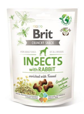 Лакомство для собак Brit Care Dog Crunchy - насекомые, кролик и фенхель, 200 г, Лакомства, Взрослые, Для имунитета, Кролик, Супер премиум, 41грн