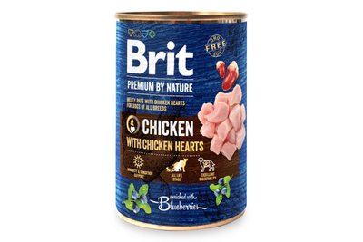 Влажный корм для собак Brit Premium by Nature курица с куриным сердцем (консерва), 400 г, Корм влажный, Взрослые, Основной корм, Курица, Премиум, 96грн, BRIT