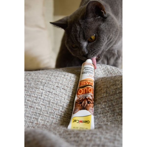 Паста для котів з чутливим травленням GimCat DUO PASTE Anti-hairball malt with cheese мальт та сир, 50 г, 50 г, Вітаміни та добавки, Дорослі, Для виведення вовняних грудочок, Сир, 81грн