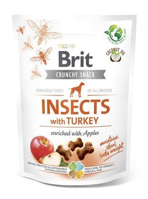 Лакомство для собак Brit Care Dog Crunchy Cracker - насекомые, индейка и яблоко, 200 г, Лакомства, Взрослые, Для снижения веса, Индейка, Супер премиум, 41грн