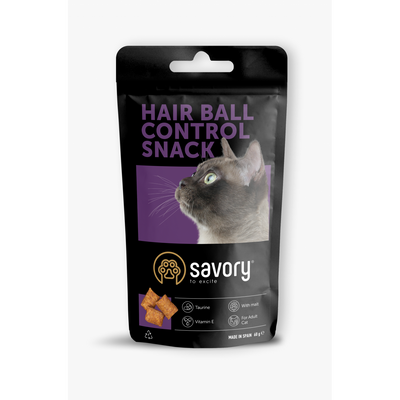 Ласощі для котів Savory Snack Hair-ball Contro 60 г (подушечки для контролю утворення шерстяних грудочок), 60 г, Ласощі, Дорослі, Для виведення вовняних грудочок, Курка, Холістік, 81грн