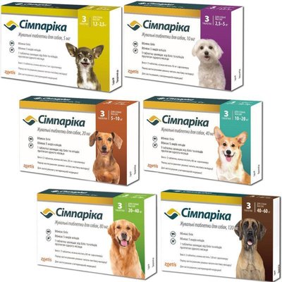 Сімпаріка (Simparica) таблетки від бліх та кліщів для собак, 5 мг (1,3-2,5 кг), Захист від бліх та кліщів, 237грн