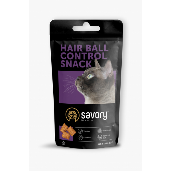 Ласощі для котів Savory Snack Hair-ball Contro 60 г (подушечки для контролю утворення шерстяних грудочок), 60 г, Ласощі, Дорослі, Для виведення вовняних грудочок, Курка, Холістік, 84грн