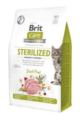 Сухой корм для котов Brit Care Cat GF Sterilized Immunity Support - свинина, 400 г, Корм сухой, Взрослые, Для стерилизованных, Свинина, Супер премиум, 61грн