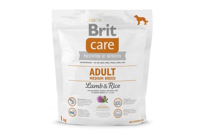 Brit Care Adult Medium Breed Lamb & Rice Сухий гіпоалергенний корм для собак середніх порід, 1 кг, Корм сухий, Дорослі, Основний корм, Ягня, Супер преміум, 241грн