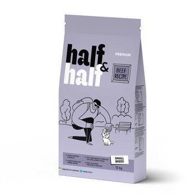 Сухой корм для собак мелких пород Half&Half Small Breed - говядина, 12 кг, Корм сухой, Взрослые, Основной корм, Говядина, Премиум, 387грн