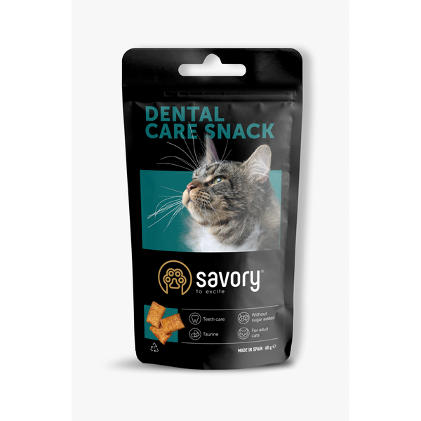 Ласощі для котів Savory Snack Dental Care 60 г (подушечки для гігієни зубів), 60 г, Ласощі, Дорослі, Для здоров'я зубів і кісток, Продукти рослинного походження, Холістік, 84грн