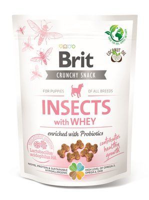 Лакомство для щенков Brit Care Dog Crunchy - насекомые, сыворотка и пробиотики, 200 г, Лакомства, Щенок, Для роста и развития, Сыворотка, Супер премиум, 41грн