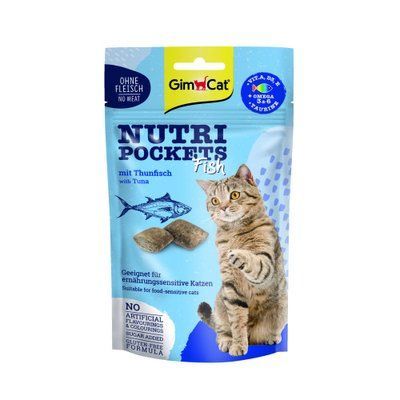 Ласощі для котів GimCat Nutri Pockets Fish Тунець 60 г, 60 г, Ласощі, Дорослі, Для заохочення, Тунець, 27грн