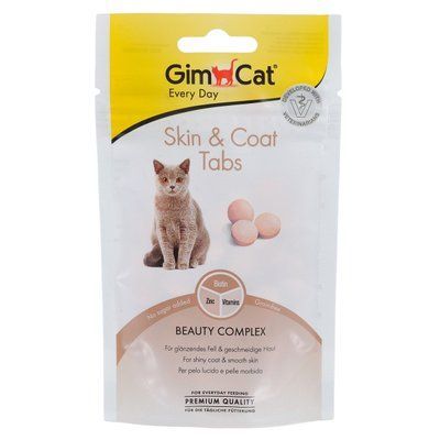 Ласощі для котів GimCat Skin & Coat Tabs 40 г (для шкіри та шерсті), 40 г, Вітаміни та добавки, Дорослі, Для здоров'я шкіри та шерсті, Супер преміум, 37грн