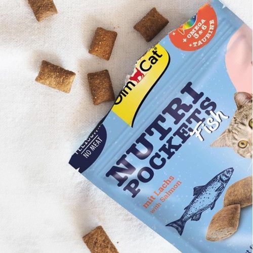 Ласощі для котів GimCat Nutri Pockets Fish Лосось 60 г, 60 г, Ласощі, Дорослі, Для заохочення, Лосось, 27грн