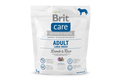 Сухий гіпоалергенний корм для собак великих порід з вагою від 25 кг Brit Care Adult Large Breed Lamb & Rice з ягням і рисом, 1 кг, Корм сухий, Дорослі, Основний корм, Ягня, Супер преміум, 247грн