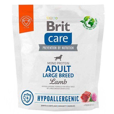 Сухий корм для собак великих порід Brit Care Dog Hypoallergenic Adult Large Breed (ягня), 1 кг, Корм сухий, Дорослі, Основний корм, Ягня, Супер преміум, 87грн