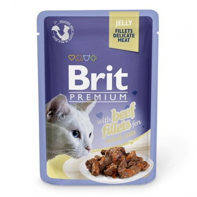 Вологий корм для котів Brit Premium Cat pouch 85 г філе яловичини в желе (пауч), 85 г, Корм вологий, Дорослі, Основний корм, Ягня, Преміум, 32грн
