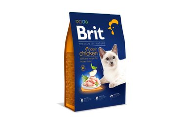 Сухий корм для котів, які живуть у приміщенні Brit Premium by Nature Cat Indoor (курка), 300 г, Корм сухий, Дорослі, Для домашніх, Курка, Преміум, 103грн, BRIT