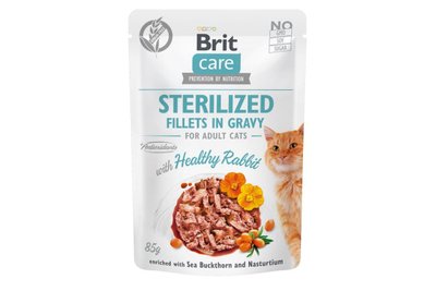 Вологий корм для стерилізованих котів Brit Care Cat Fillets In Gravy pouch філе кролика в соусі 85 г, 85 г, Корм вологий, Дорослі, Для стерилізованих, Кролик, Супер преміум, 42грн