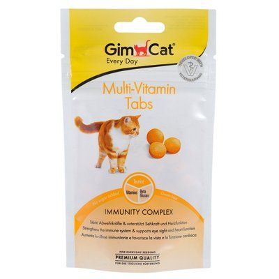 Ласощі для котів GimCat Multi-Vitamin Tabs 40 г (мультивітамін), 40 г, Вітаміни та добавки, Дорослі, Для імунітету, Супер преміум, 37грн