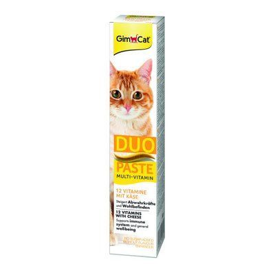 Паста для котів GimCat DUO PASTE Multi-vitamin 12 vitamins with cheese 12 вітамінів та сир, 50 г, 50 г, Вітаміни та добавки, Дорослі, При оздоровленні, Сир, 78грн