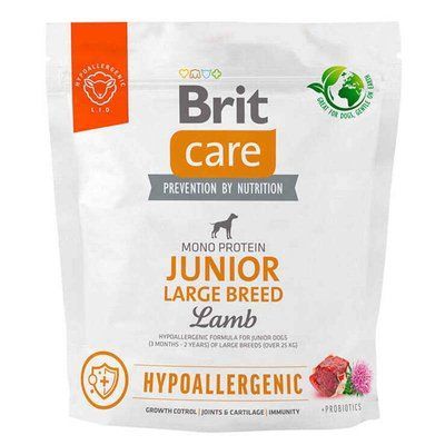 Сухий корм для молодих собак великих порід Brit Care Dog Hypoallergenic Junior Large Breed | (ягня), 1 кг, Корм сухий, Цуценята, Основний корм, Ягня, Супер преміум, 87грн