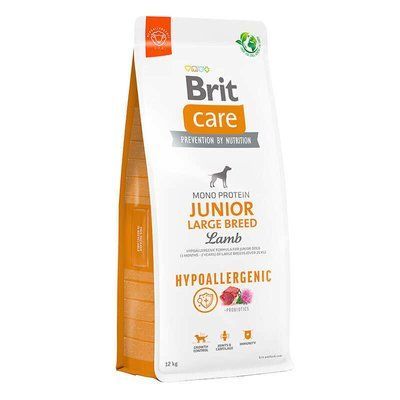 Сухий корм для молодих собак великих порід Brit Care Dog Hypoallergenic Junior Large Breed | (ягня), 12 кг, Корм сухий, Цуценята, Основний корм, Ягня, Супер преміум, 859грн