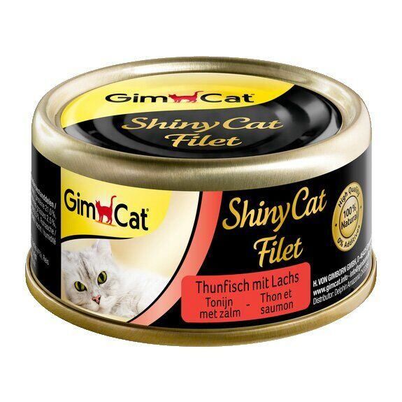 Влажный корм для кошек GimCat Shiny Cat Filet 70 г (тунец и лосось), 70 г, Корм влажный, Взрослые, Основной корм, Лосось, Супер премиум, 71грн