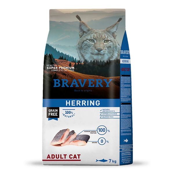 Bravery Cat Adult Herring Сухий корм з оселедцем для дорослих котів та кішок, 2кг, Корм сухий, Дорослі, Основний корм, Оселедець, Супер преміум, 974грн