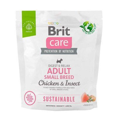 Корм для собак малих порід Brit Care Dog Sustainable Adult Small Breed Chicken & Insect з куркою та комахами, 1 кг, Корм сухий, Дорослі, Основний корм, Курка, Супер преміум, 79грн