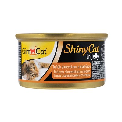Вологий корм для котів GimCat Shiny Cat 70 г (тунець, креветки та солод), 70 г, Корм вологий, Дорослі, Основний корм, Тунець, Супер преміум, 73грн