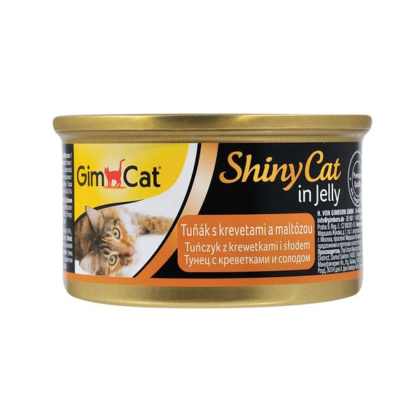 Влажный корм для кошек GimCat Shiny Cat 70 г (тунец, креветки и солод), 70 г, Корм влажный, Взрослые, Основной корм, Тунец, Супер премиум, 76грн