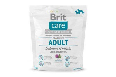 Сухий гіпоалергенний корм для собак вагою до 25 кг Brit Care GF Adult Salmon & Potato з лососем і картоплею, 1 кг, Корм сухой, Взрослые, Основной корм, Лосось, Супер премиум, 65грн