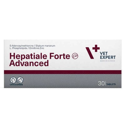 Посилений препарат для котів і собак VetExpert Hepatiale Forte Advanced для відновлення функцій печінки 30 табл, 30 табл, Вітаміни та добавки, Дорослі, При захворюваннях печінки, 818грн