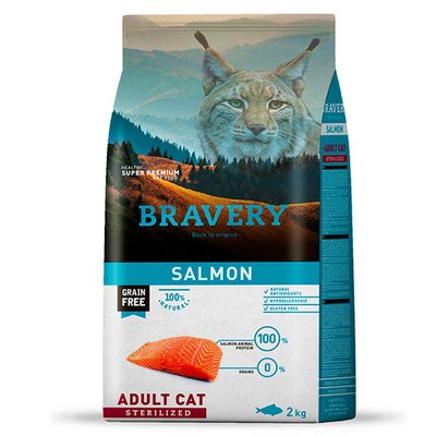 Bravery Cat Adult Sterilized Salmon Сухой корм для стерилизованных кошек с лососем, 600 г, Корм сухой, Взрослые, Для стерилизованных, Лосось, Супер премиум, 281грн