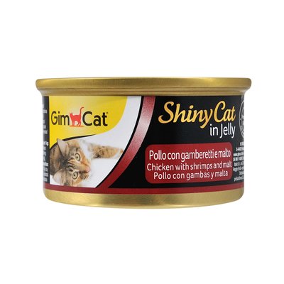 Вологий корм для котів GimCat Shiny Cat 70 г (курка, креветки та солод), 70 г, Корм вологий, Дорослі, Основний корм, Курка, Супер преміум, 71грн