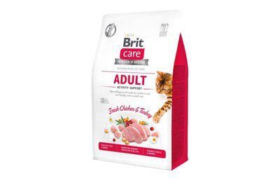 Сухой гипоаллергенный корм для активных и уличных котов Brit Care Cat (Брит Кеа) GF Adult Activity Support с мясом курицы и индейки, 400 г, Корм сухой, Взрослые, Для активных, Курица, Супер премиум, 57грн