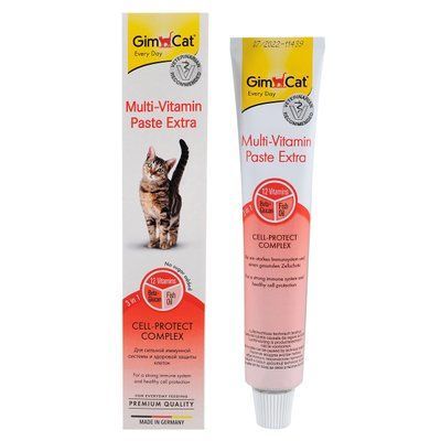 Ласощі для котів GimCat Multi-Vitamin Paste Extra (мультивітамін), 50 г, Вітаміни та добавки, Дорослі, Для збагачення вітамінами, Супер преміум, 76грн