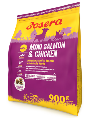 JOSERA Mini Salmon & Chicken - повноцінний сухий корм для дорослих собак дрібних порід, лосось та курка, 900 г, Корм сухий, Дорослі, Для вибагливих, Лосось, Супер преміум