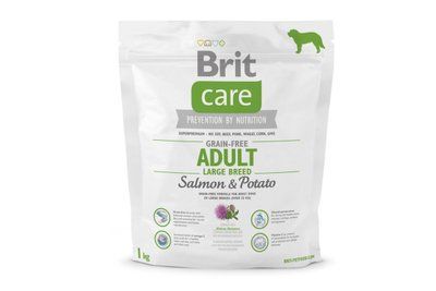Сухой гипоаллергенный корм для собак крупных пород весом от 25 кг Brit Care GF Adult Large Breed Salmon & Potato с лососем и картофелем, 1 кг, Корм сухой, Взрослые, Основной корм, Лосось, Супер премиум, 42грн