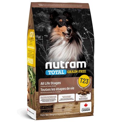 Nutram Total Grain-Free T23 Холистик беззерновой корм для собак с индейкой и курицей, 2кг, Корм сухой, все стадии жизни, Основной корм, Курица, Холистик, 1187грн