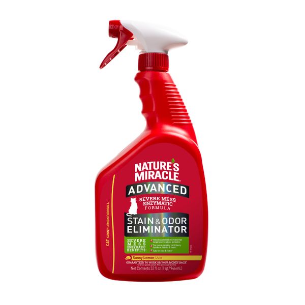 Спрей-знищувач плям і запахів від котів Nature's Miracle «Advanced Stain and Odor Eliminator. Sunny Lemon Scent», з ароматом лимона 946 мл, 946 мл, Догляд та гігієна, Усунення запахів, 810грн