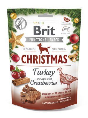 Різдвяні ласощі для собак Brit Care Dog індичка з журавлиною, 150 г, 150 г, Ласощі, Дорослі, Для заохочення, Індичка, Супер преміум, 38грн