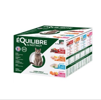 Шматочки в соусі для дорослих та стерилізованих котів Equilibre & Instinc, 4 смаки, пауч, 85 г, 85 г, Корм вологий, Дорослі, Для стерилізованих, Асорті, Преміум, 42грн