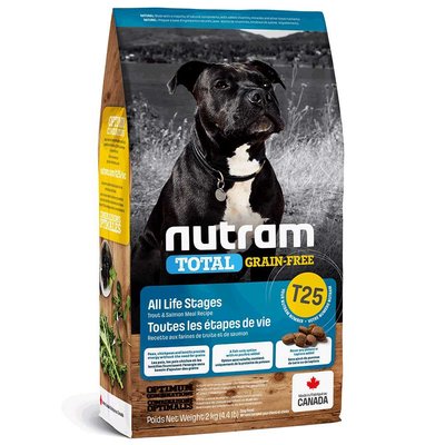 Nutram Total Grain-Free T25 Холистик беззерновой корм для собак с форелью и лососем, 2кг, Корм сухой, все стадии жизни, Основной корм, Лосось, Холистик, 1312грн